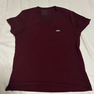 Figs One Pocket Scrub Top- M, Burgundy